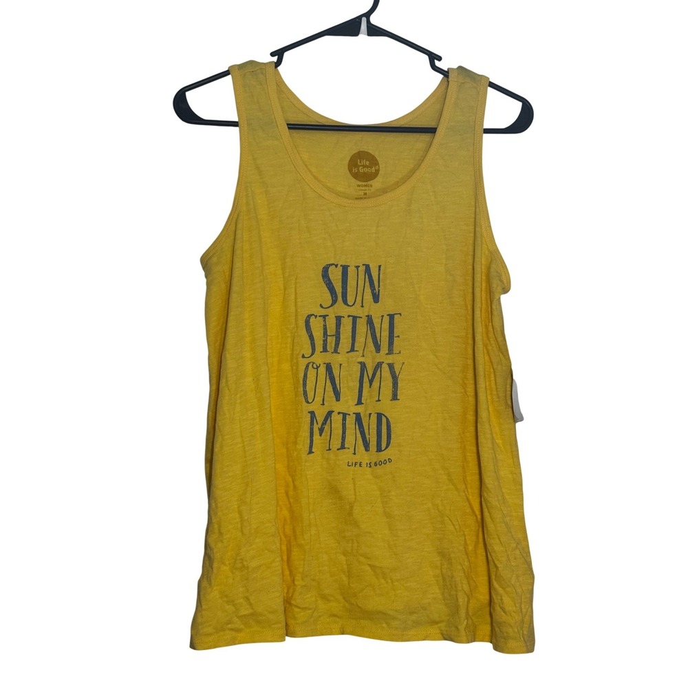 Life is Good Womens Yellow Sunshine On My Mind Graphic Tank Top Size M New